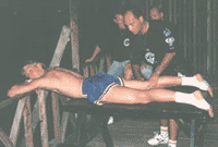 Graham Weddell getting a rub down before a ring fight in Thailand, pictured during the action and as the winner of the bout.